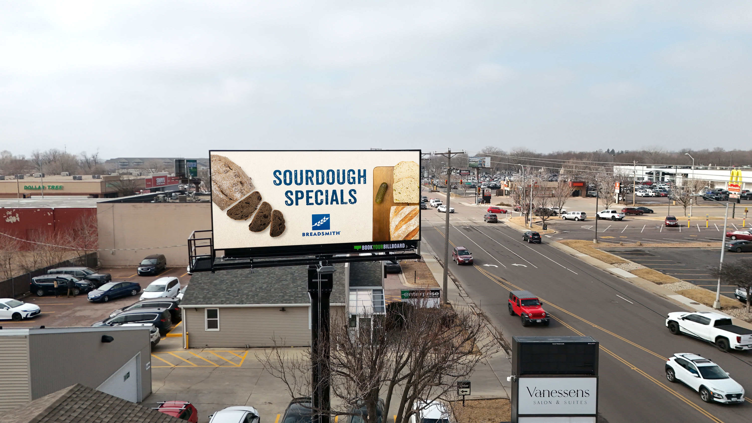 A printed billboard on 41st Street near Minnesota Avenue in Sioux Falls